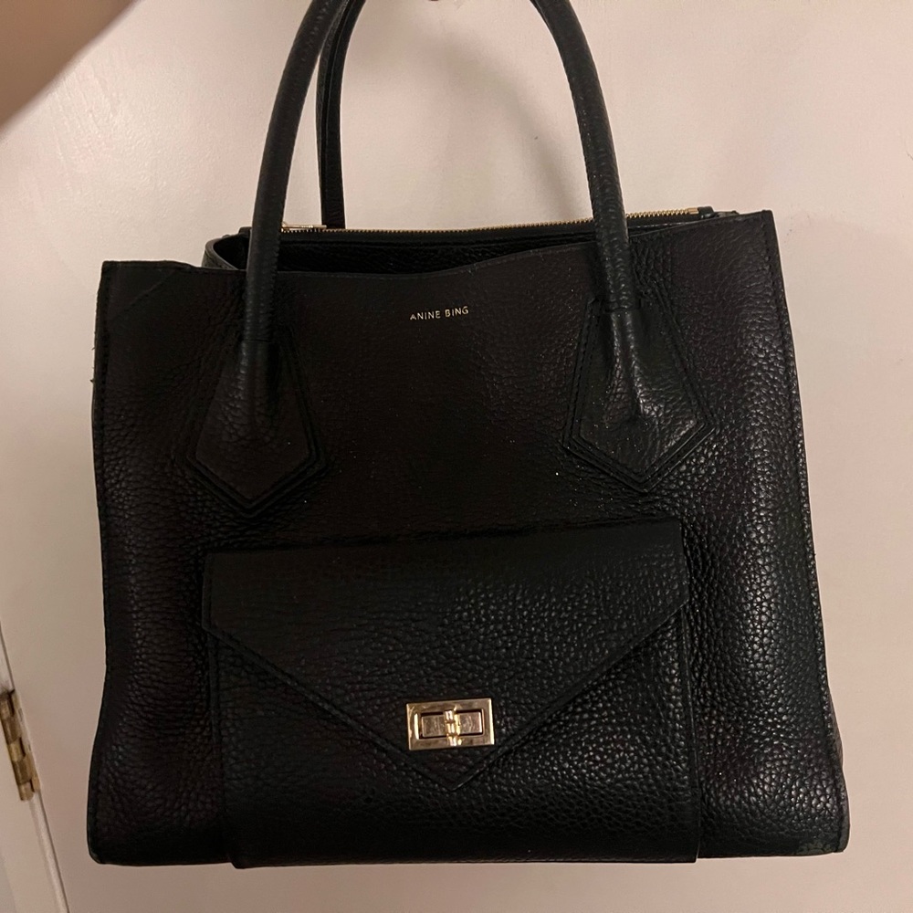 Anine Bing Black Leather Tote Bag